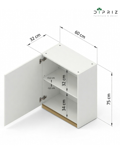 Кухонный модуль 60х32х75, Виола, навесной, шкаф, левый, ЛДСП, белый