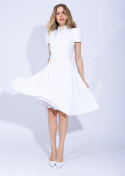 Женское белое платье миди с пуговицами