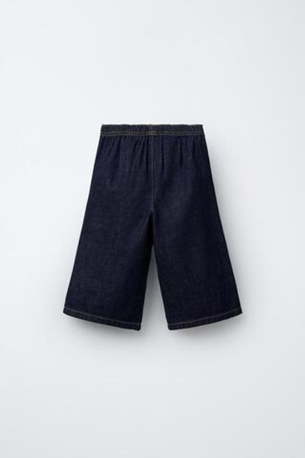 ZARA ДЖИНСЫ-КЮЛОТЫ С ДЕКОРАТИВНОЙ СТРОЧКОЙ, ТЕМНЫЙ ИНДИГО