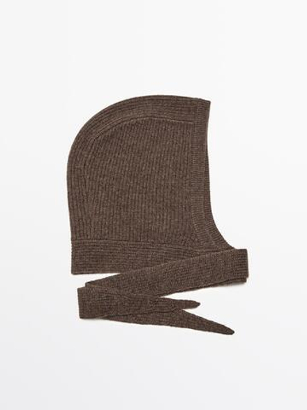 Massimo Dutti Трикотажный капюшон с завязками, кротово-коричневый