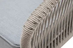 "Канны" кресло плетеное из роупа, каркас алюминий светло-серый (RAL7035) муар, роуп серый меланж круглый, ткань светло-серая