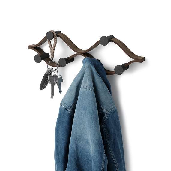 Вешалка настенная montage, 6 крючков, черный/орех