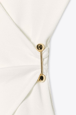 ZARA ТОП ИЗ РЕЛЬЕФНОЙ ТКАНИ С БРОШЬЮ, ЖЕЛТОВАТО-БЕЛЫЙ