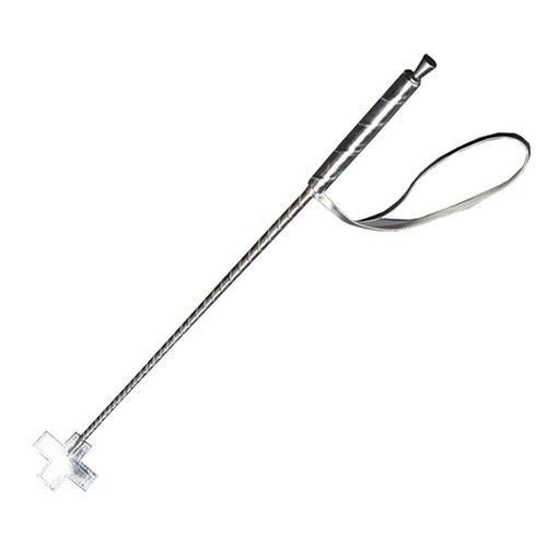 Серебристый стек из искусственной кожи 60см с наконечником-крестом Sitabella BDSM Accessories 5026-6