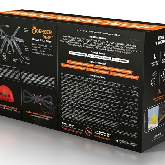 Новогодний набор Deeper PRO+ с крышкой для ночной рыбалки, держателем для смартфона и мультитулом Gerber