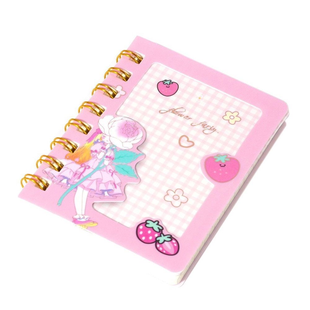 Блокнот 8,6 см * 11,4 см, Alingar, гребень, обложка пластик, тиснение, клетка, 70 л., "Девочка с розой"