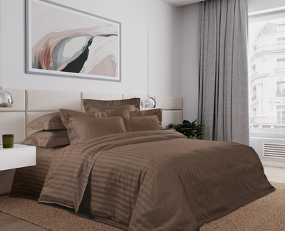 Постельное белье страйп-сатин Евроразмер Брауни