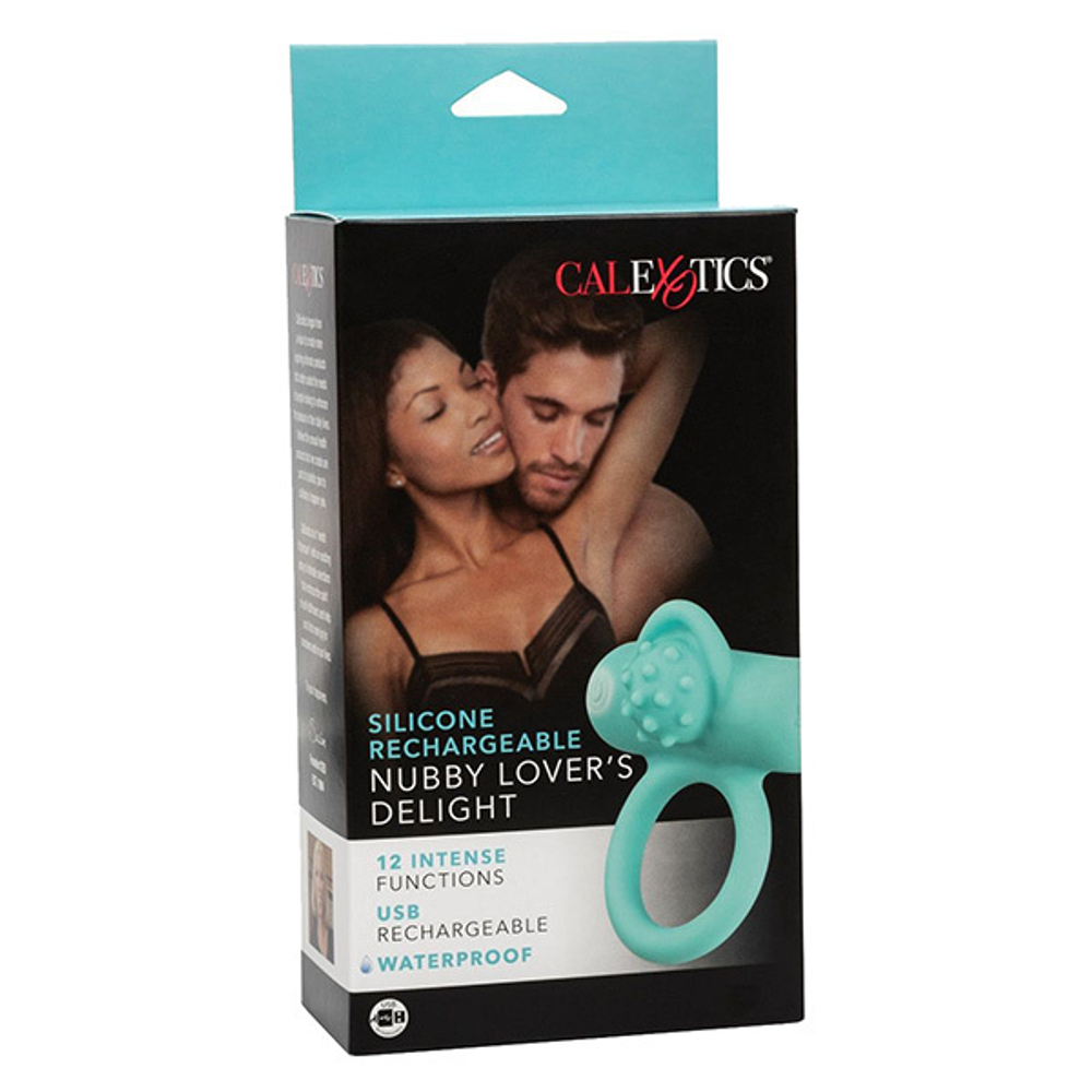Аквамариновое эрекционное виброкольцо 3,75см California Exotic Novelties Silicone Rechargeable Nubby Lover’s Delight SE-1841-22-3