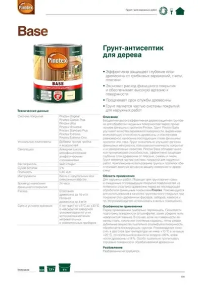 PINOTEX Base, 0,9л грунт-антисептик по дереву
