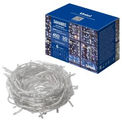 ULD-C6030-450-TTK WHITE IP44 Занавес светодиодный с эффектом мерцания. 6х3м. Соединяемый. 450 светодиодов. Белый свет. Провод прозрачный. TM Uniel