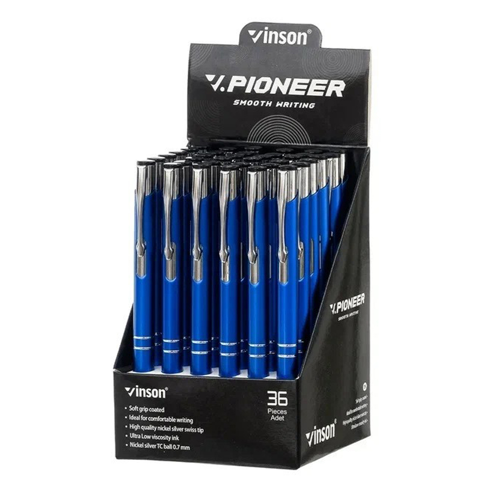 Ручка шариковая, масляная, автоматическая, Vinson, синие чернила, серия "VINSON PIONEER", 36 шт