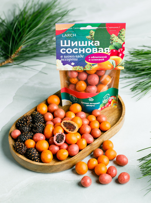 Шишка сосновая в шоколаде Ассорти Облепиха и Клюква / дой пак / 60 г / LARCH