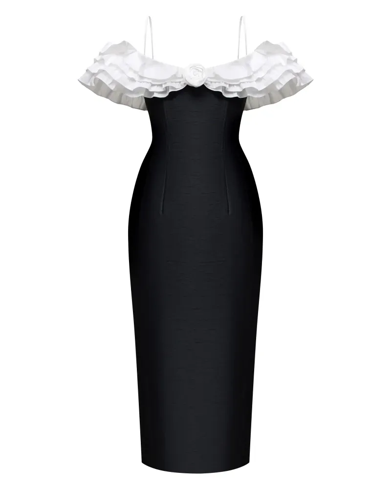 May midi, платье миди из черной тафты с розой