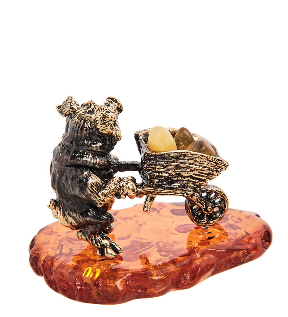 Народные промыслы AM-2962 Фигурка «Поросенок Золотоискатель» (латунь, янтарь)