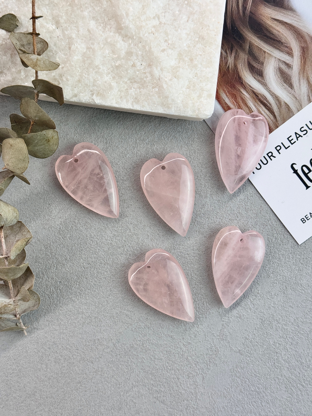 Подвеска сердце, розовый кварц 40*25 мм