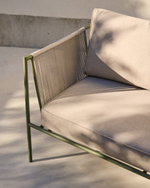 Уличный 2-х местный диван Zivia из веревки цвета экрю и стали зеленого цвета