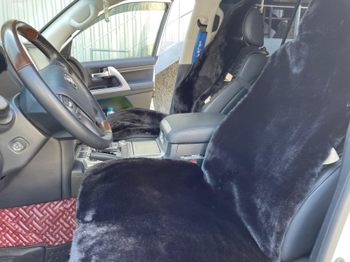 Меховая (Черный Горностай) накидка на сидение, искусственный мех, короткий ворс (1 шт.) =