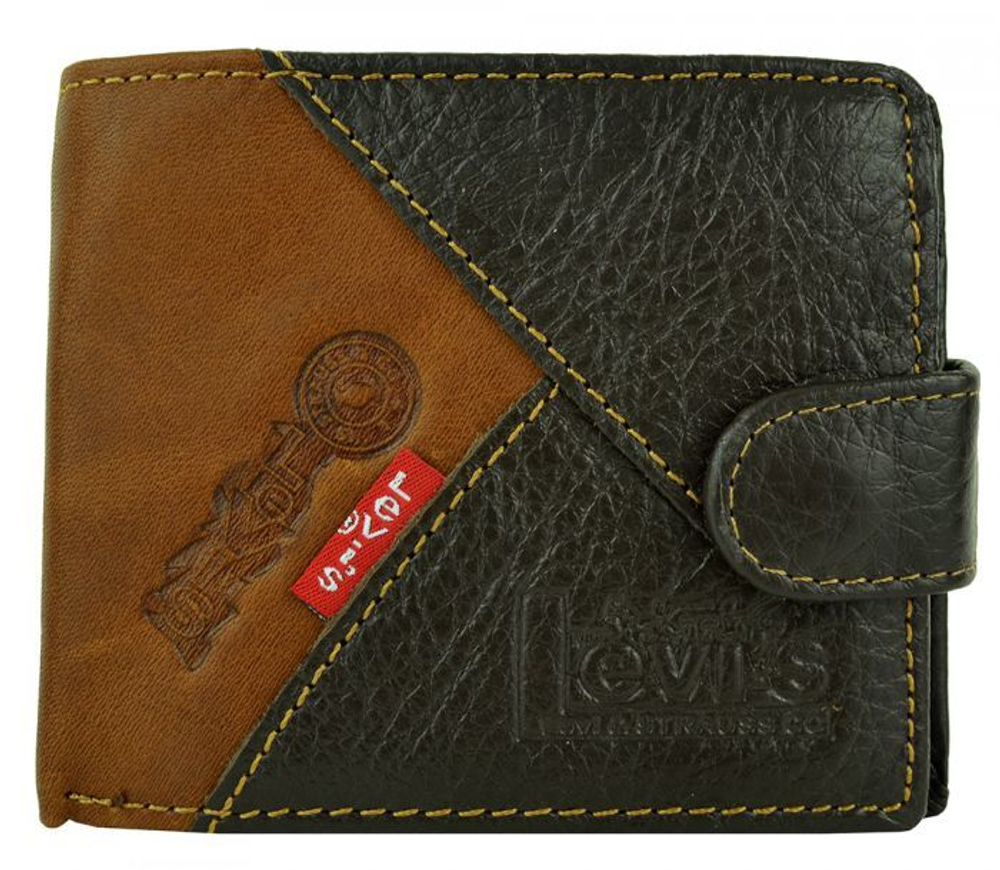 Кошелёк портмоне-книжка коричневый кожаный мужской молодёжный с отделениями для карт и мелочи Levi`s 18015 в подарочной чёрной матовой коробке