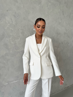 Жакет белый однобортный приталенного силуэта из шерсти с вискозой