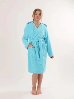 Халат подростковый махровый "Элит" с капюшоном, цвет: 502-Ярко-голубой