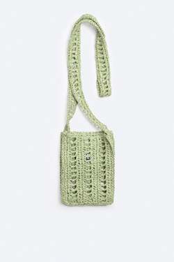 ZARA ПЛЕТЕНАЯ МИНИ-СУМКА, ЗЕЛЕНЫЙ