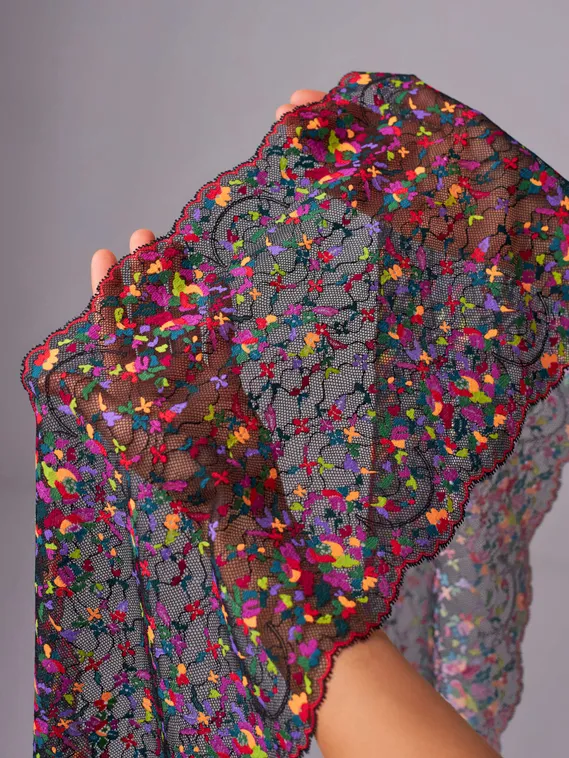 03-281 ОПТ Кружево эластичное 22 см, черный/мультиколор