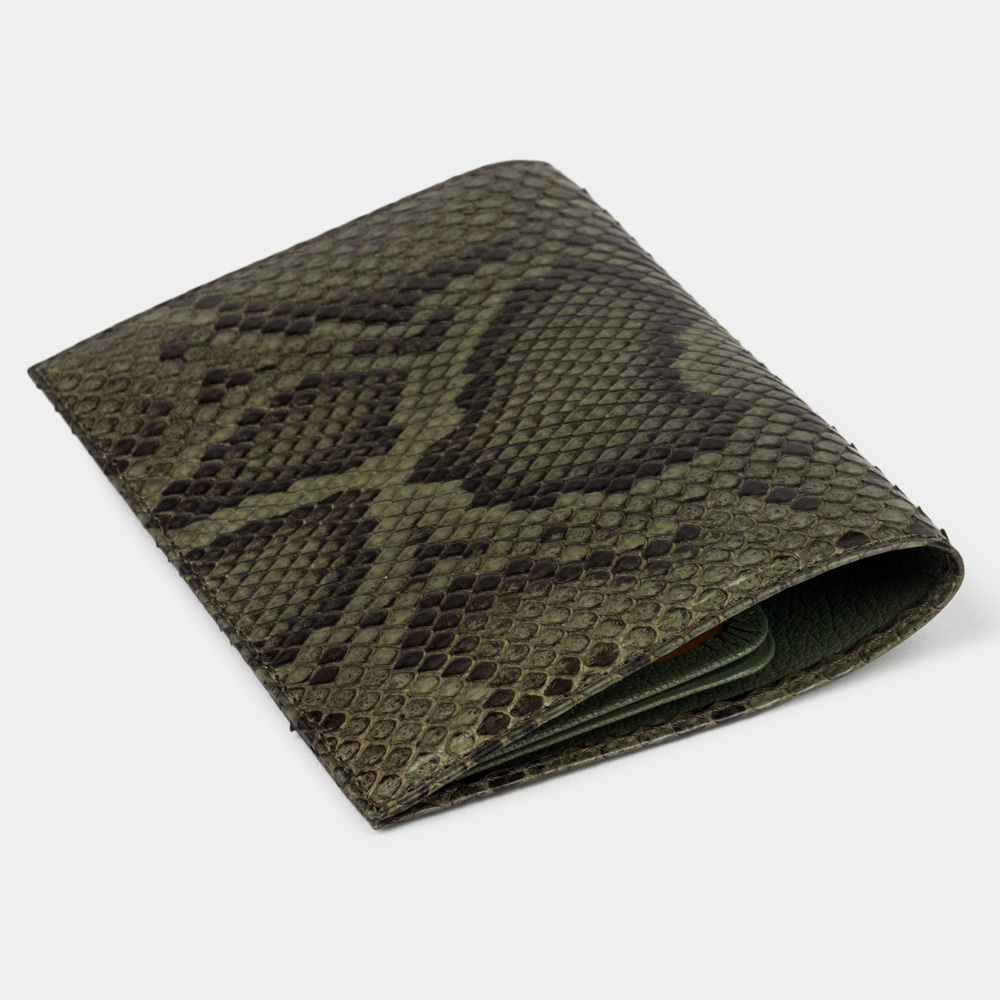 Кожаная обложка для паспорта, питон зеленого цвета