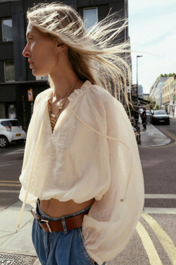 ZARA БЛУЗА С РУКАВАМИ-БУФАМИ, ЭКРЮ