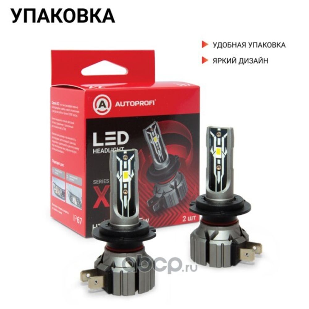Лампа H7 12V 15W/4000LM 6000K 2 шт (AUTOPROFI)