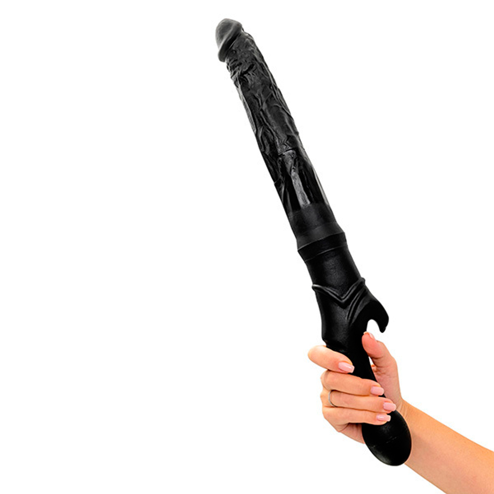 Черный двусторонний фаллоимитатор Вразумитель с шипом 52см Unilatex REF-5001