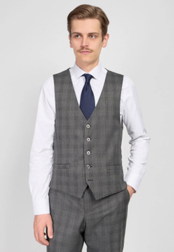 Мужской костюм тройка в клетку (серый) А45