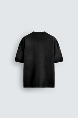 ZARA ФУТБОЛКА С ПРИНТОМ И ЭФФЕКТОМ ПОТЕРТОСТИ, ЧЕРНЫЙ