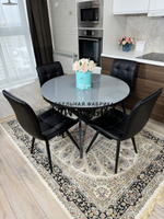 Круглый стеклянный раздвижной стол и стулья "ГУЧИ" черный