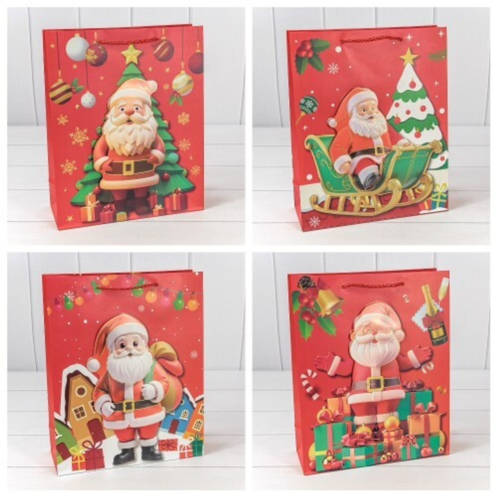 Пакет подарочный 26 х 32 х 10 см Набор 4 шт "Новый год" (Красный)