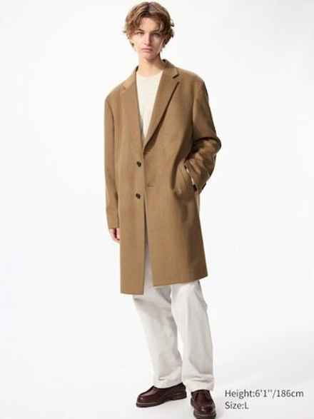 UNIQLO Пальто из шерсти и кашемира Chesterfield, коричневый