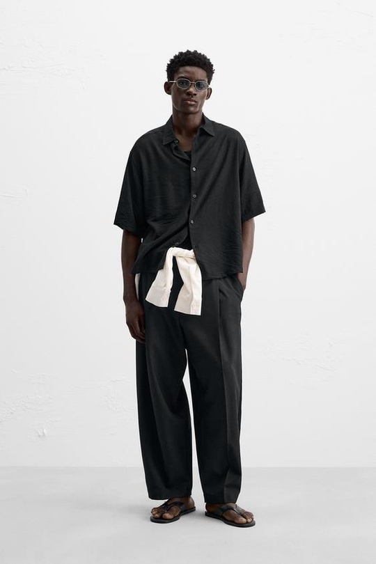 ZARA РУБАШКА С ВОРОТНИКОМ, ЧЕРНЫЙ