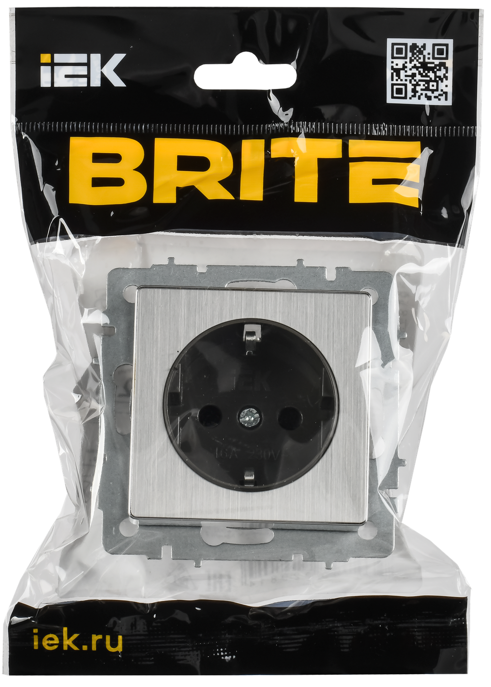 BRITE Розетка 1-местная с заземлением без защитных шторок 16А РС11-1-0-БрГН металл хром/никель IEK