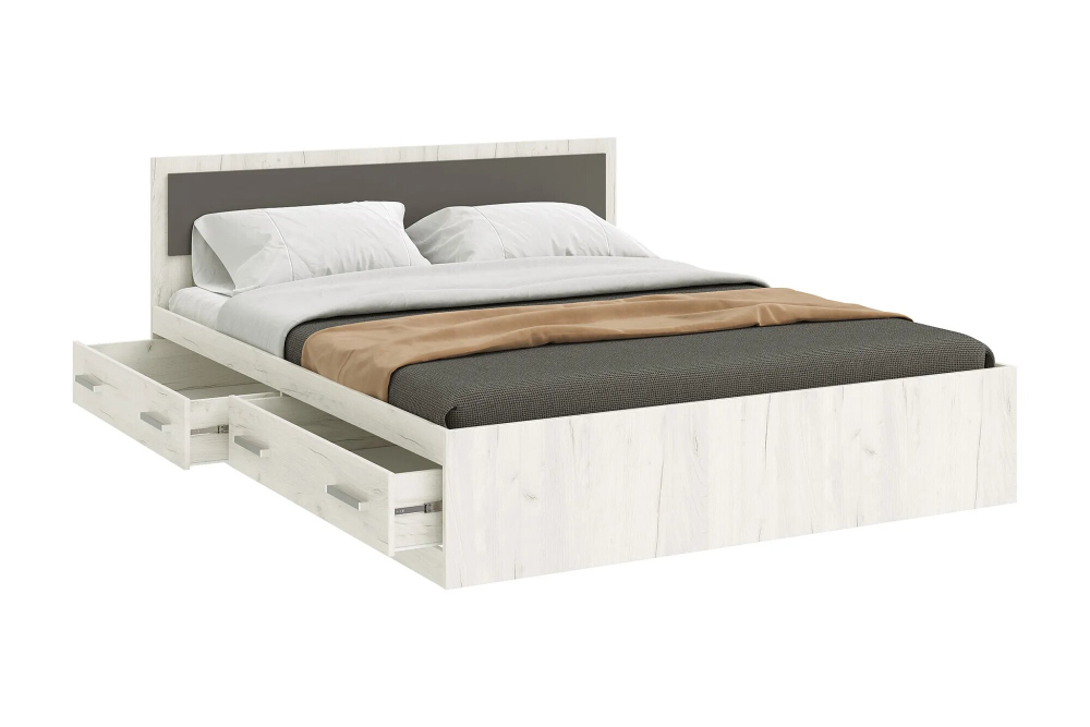 Кровать Рига с ящиками 160х200, белый/графит