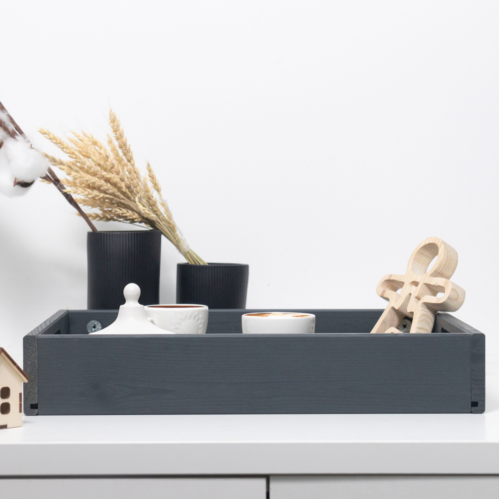 Поднос, 38х28, Флоутард, столик для завтрака в постель, для кухни, деревянный, серый, Dipriz