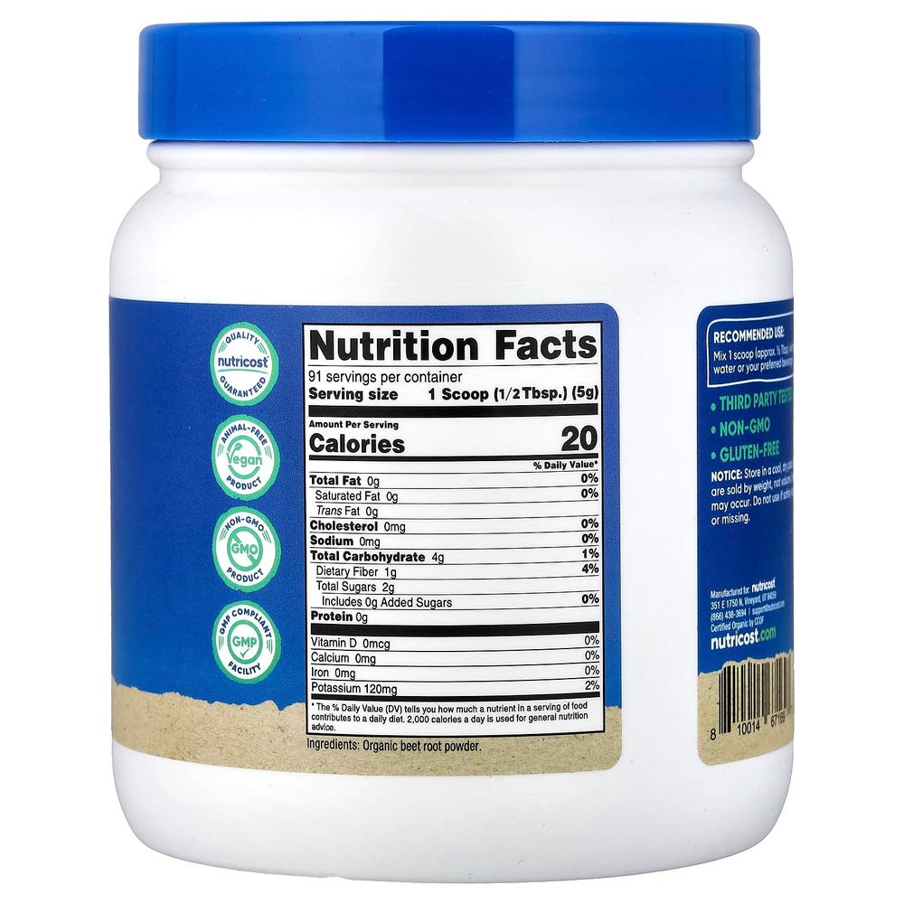 Nutricost, Порошок из органической свеклы, без добавок, 454 г (16 унций)