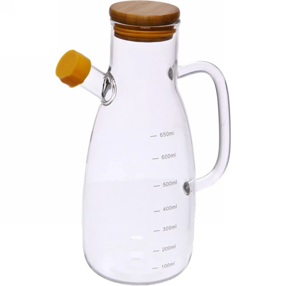 Бутылка стеклянная для специй 650мл «Хай-Тек» с бамбуковой крышкой