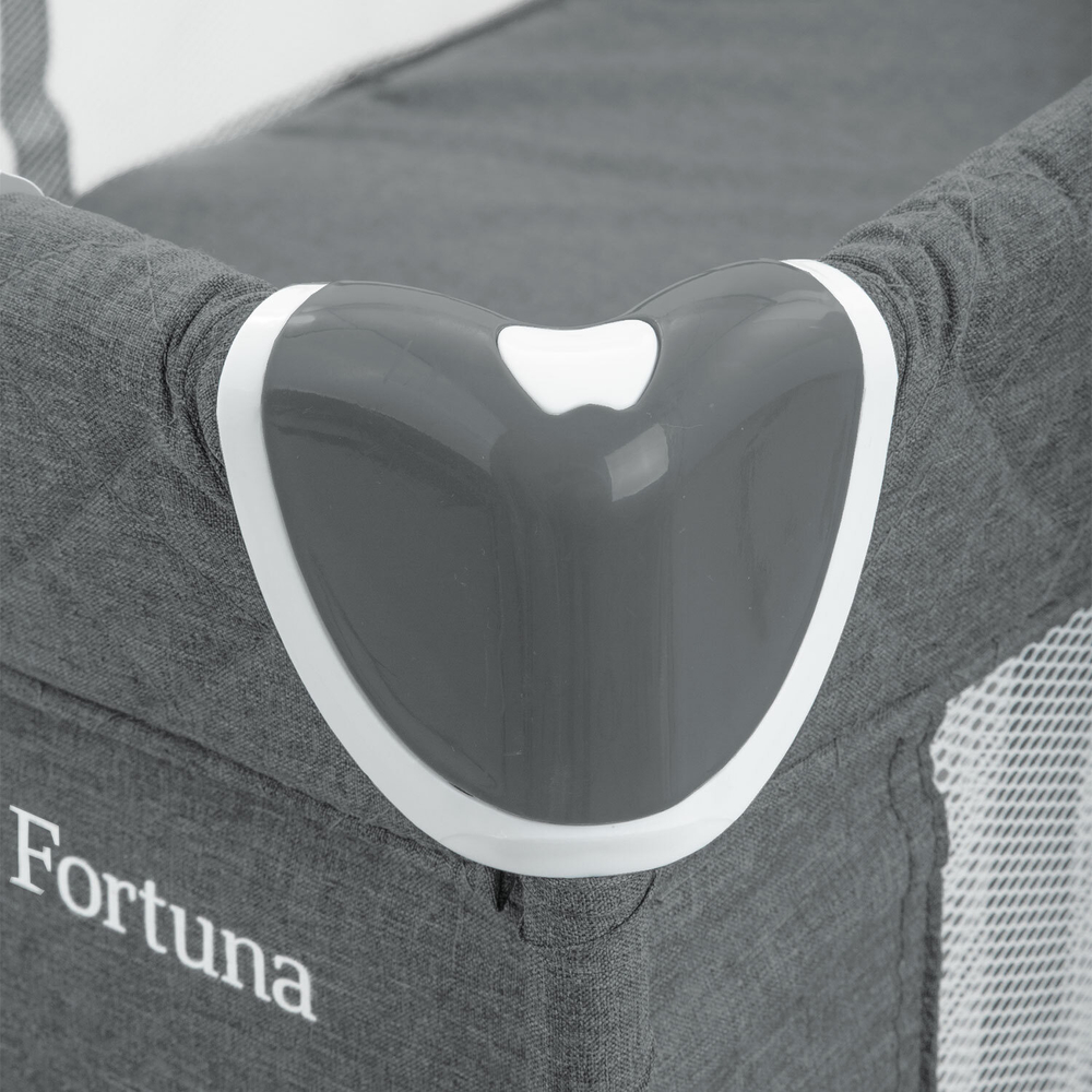 Манеж-кровать "Fortuna", лен, 2 уровня, москитка, 2 кольца, (Indigo) (серый)