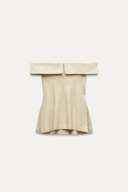 ZARA ТОП С ОТКРЫТЫМИ ПЛЕЧАМИ И БОКОВЫМИ РАЗРЕЗАМИ, СВЕТЛО-БЕЖЕВЫЙ