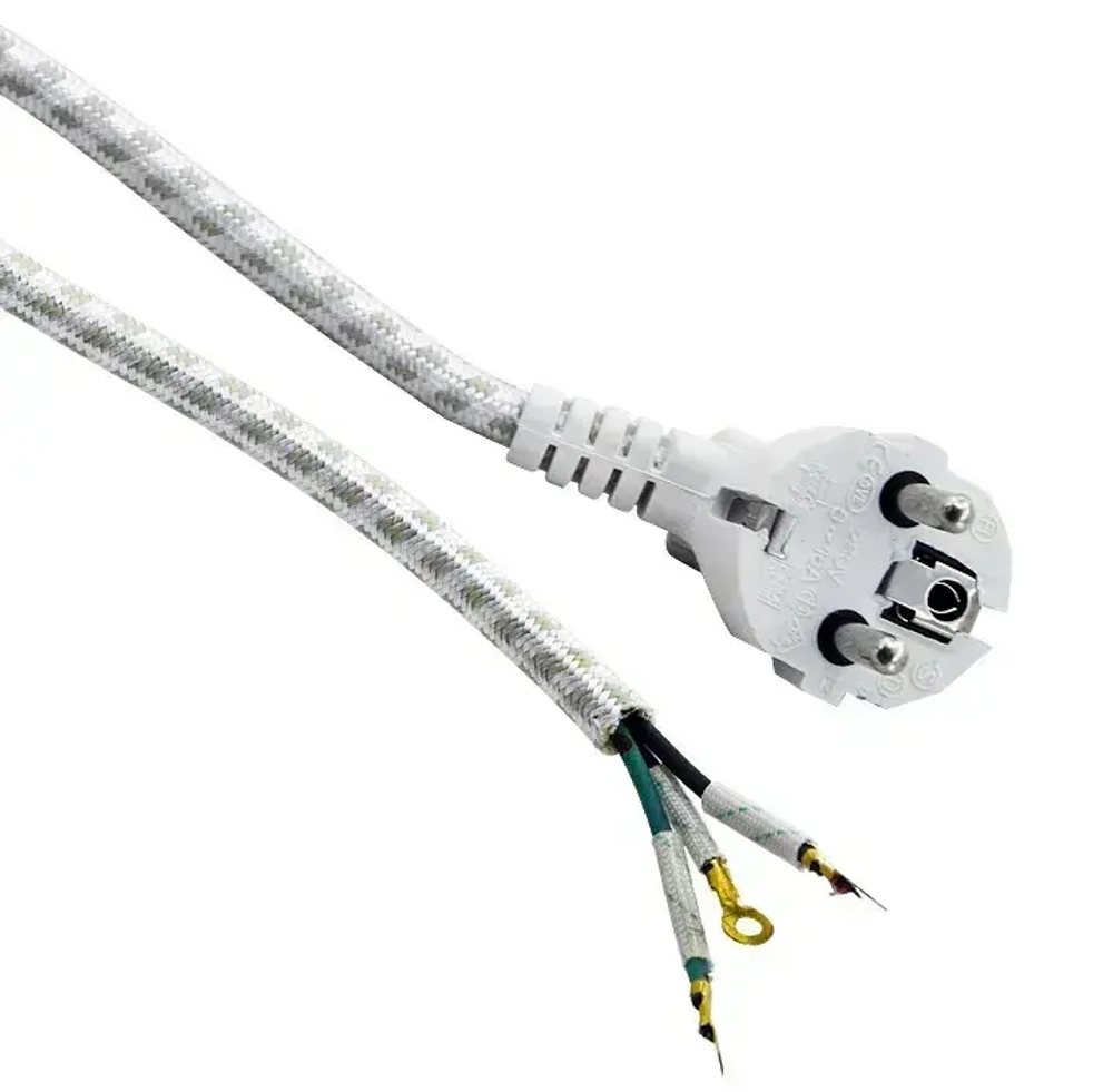 Шнур для утюга, чайника З-Евро в тканевой оплетке сетевой 1.5 м с заземлением с клеммами