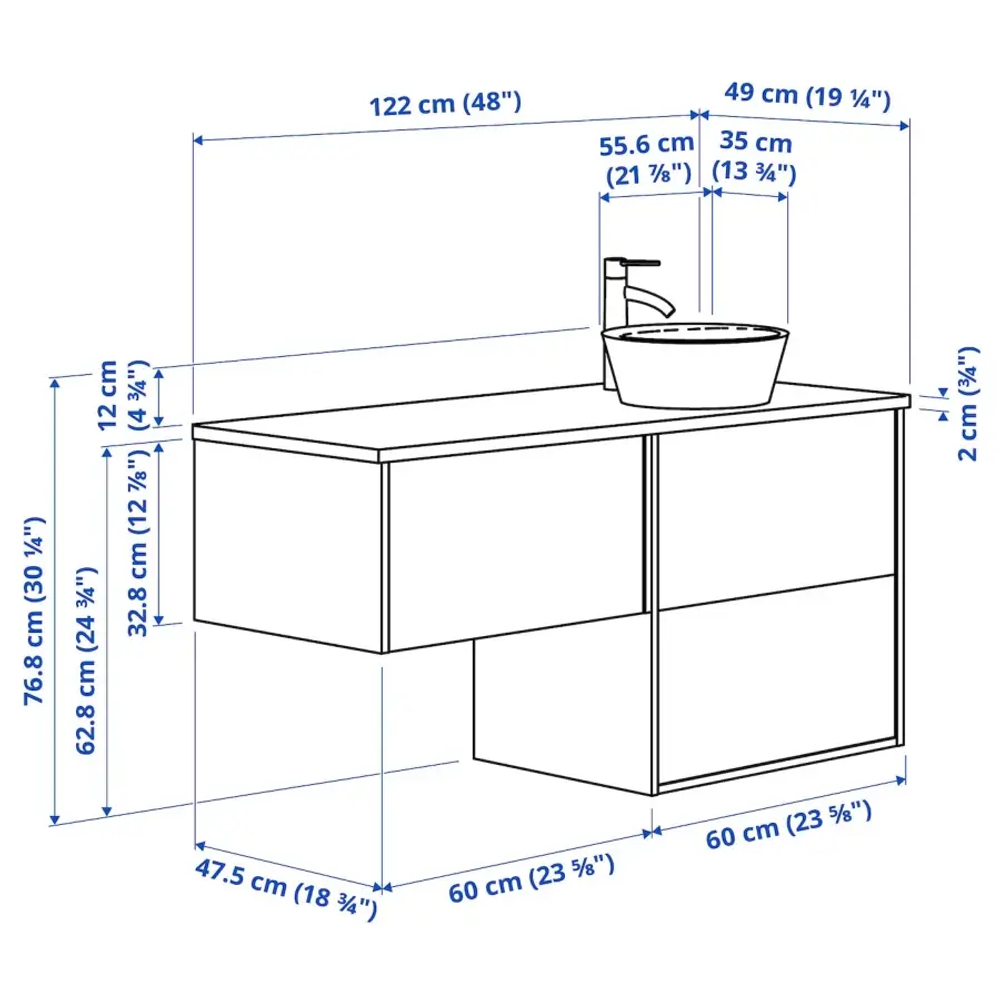 Тумба для ванной - ÄNGSJÖN / OXMYREN  /АNGSJОN/ IKEA/ ЭНГСЬЕН / ОКСМИРЕН ИКЕА,  122х77 см , черный/коричневый