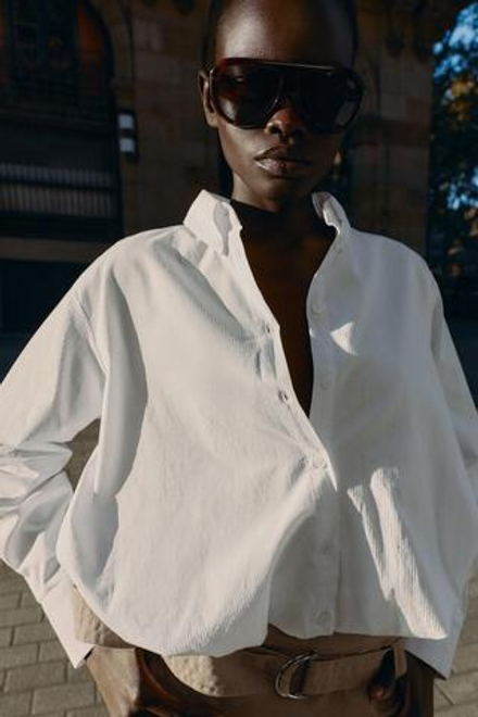 ZARA РУБАШКА ИЗПОПЛИНА, ЖЕЛТОВАТО-БЕЛЫЙ