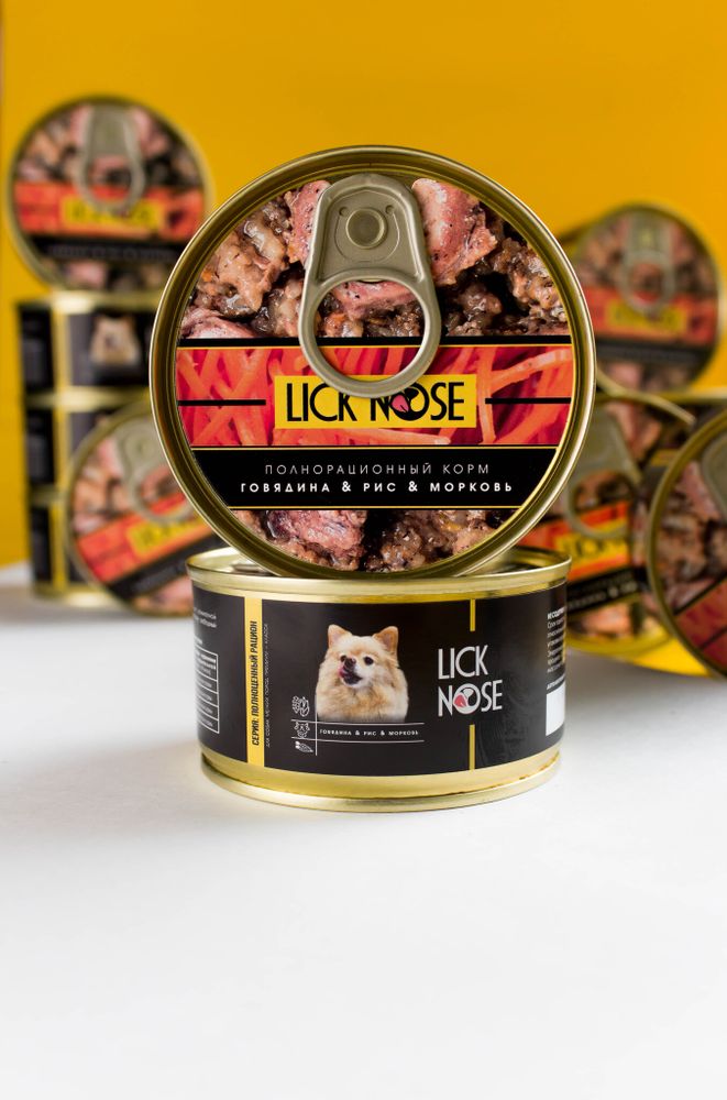 Влажный корм Lick Nose для собак мелких пород говядина с рисом и морковью 125 г