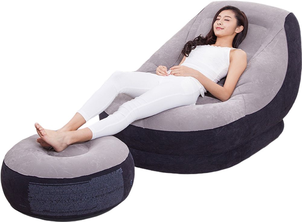 Кресло надувное Intex 68564 Ultra Lounge 137х102х79 см с пуфиком / Шезлонг надувной Интекс велюровый с подстаканником для дома и дачи