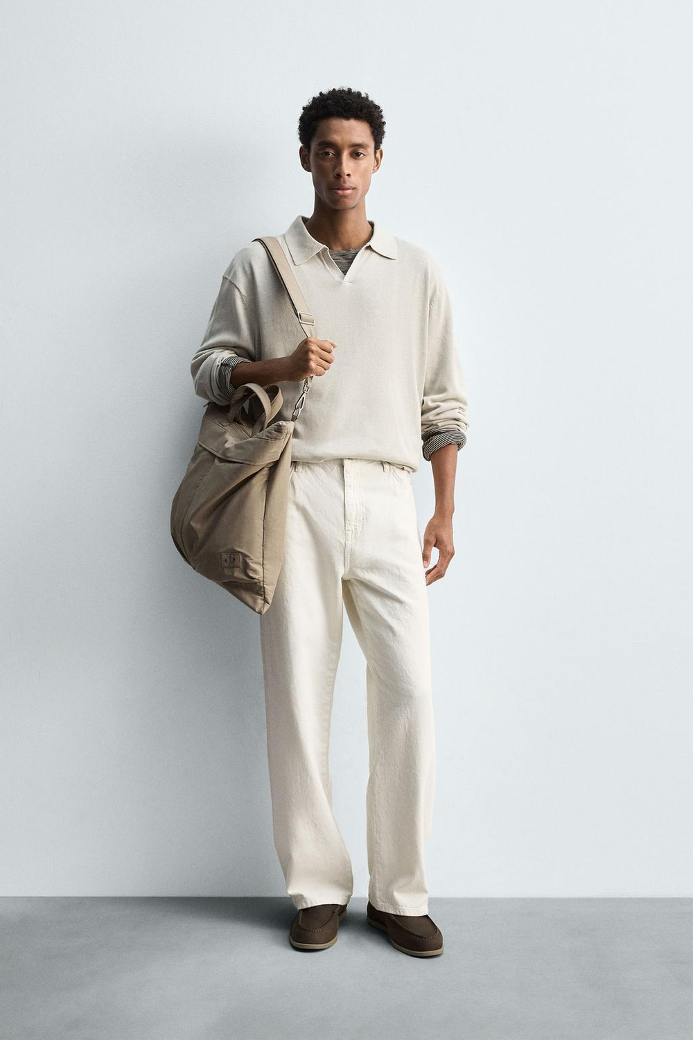 ZARA ТРИКОТАЖНОЕ ПОЛО, ПЕСОЧНЫЙ