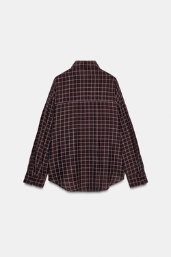 ZARA РУБАШКА OVERSIZE В КЛЕТКУ, КОРИЧНЕВЫЙ/ЭКРЮ